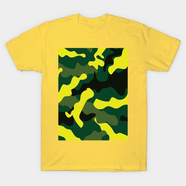 British Racing Green Yellow Camouflage Pattern T-Shirt by reddeer